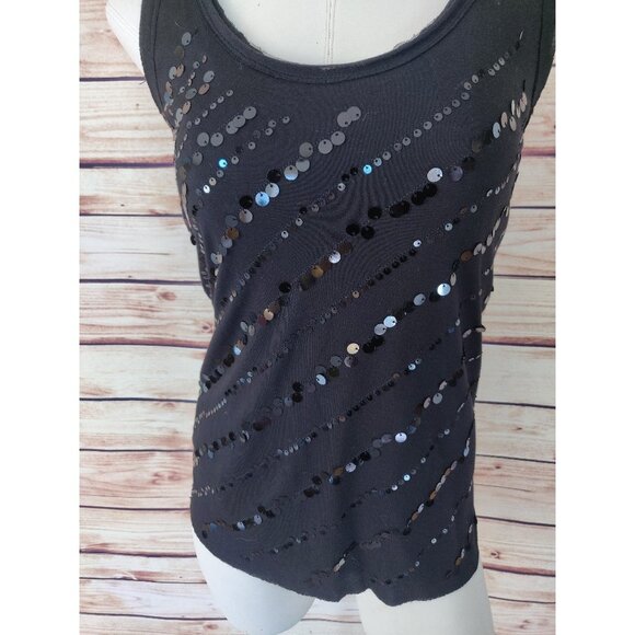 Black Guess Scoop Neck Sequin Tank - Picture 2 of 7